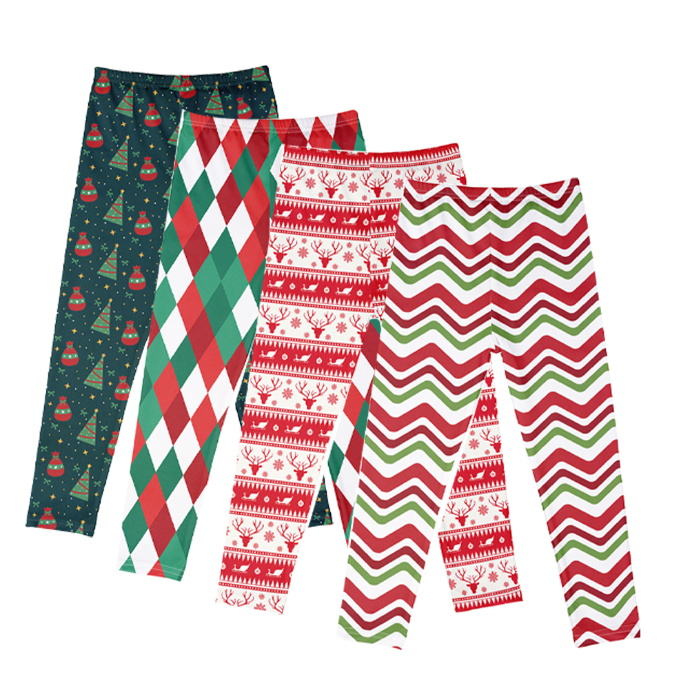 Esaierr Girls Leggings for Toddler Kids Christmas Printed Stretch Bottoms Autumn Winter Sports Pants Versatile Tights for 3-10Y